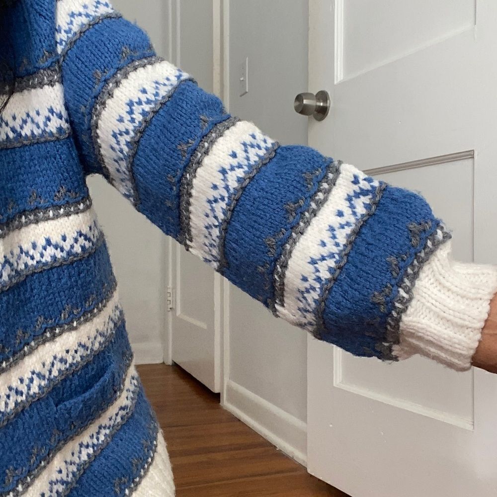 Hand Knitted‎ Vintage Cardigan Fair Isle Fisherman Sweater CabinCore Nordic M/L - Picture 3 of 12